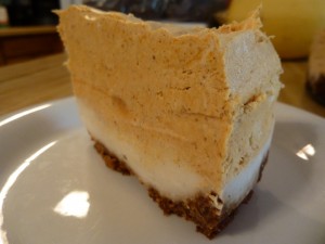 vegan Pumpkin ice cream mousse pie slice with gingersnap crust