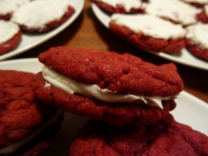 Vegan Red Velvet cake mix cookies for the Redskins game